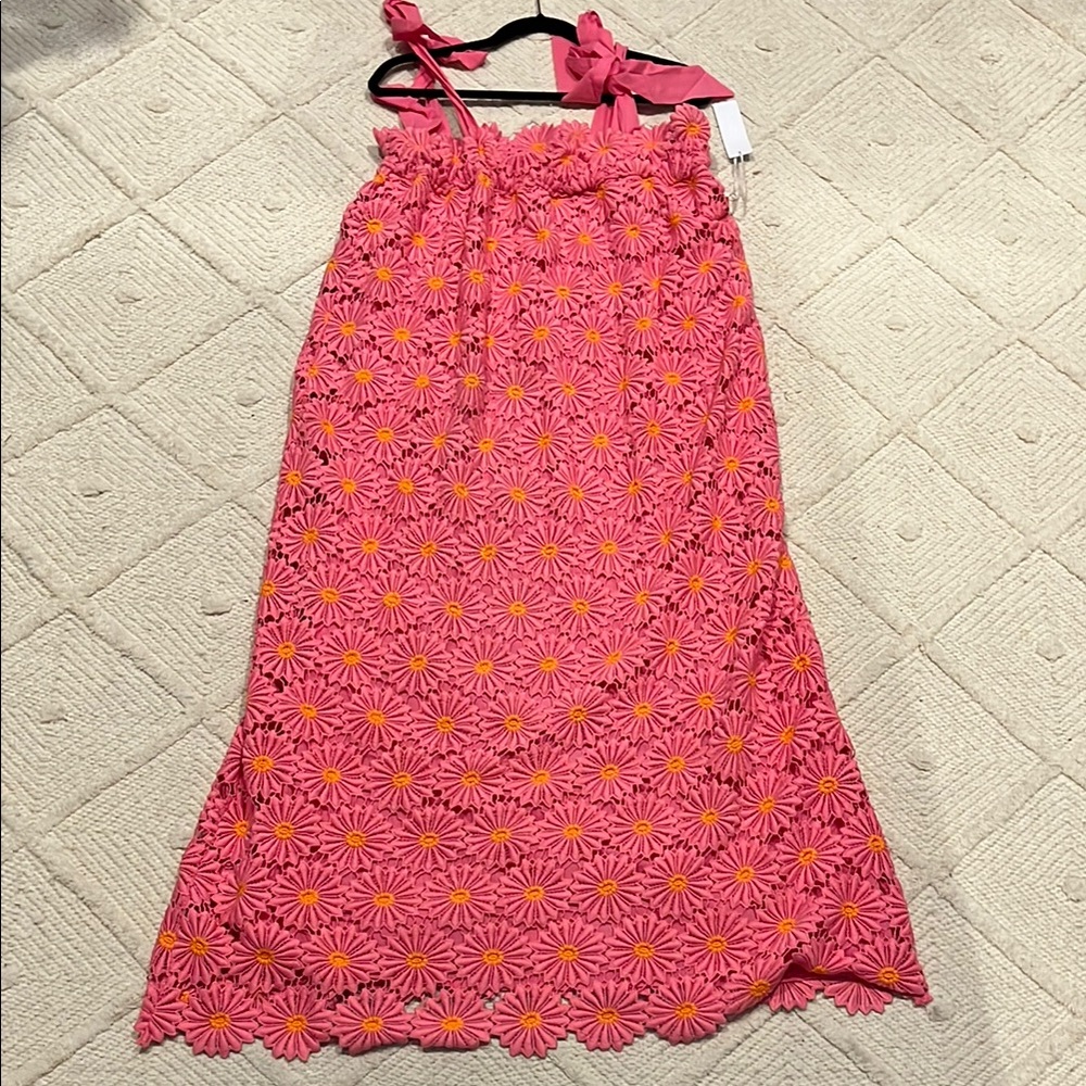 Pink Floral Lace Maxi Dress with Tie Straps